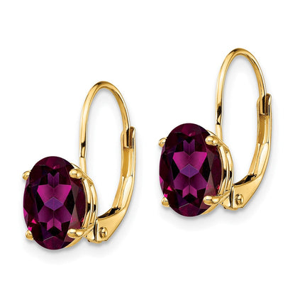 14K Gelbgold Ohrhänger mit ovalem Rhodolith-Granat, 8 x 6 mm, mit Leverback-Verschluss