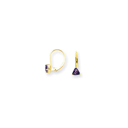 14K Gelbgold Ohrhänger mit trillionförmigem Amethyst, 5 mm, mit Leverback-Verschluss