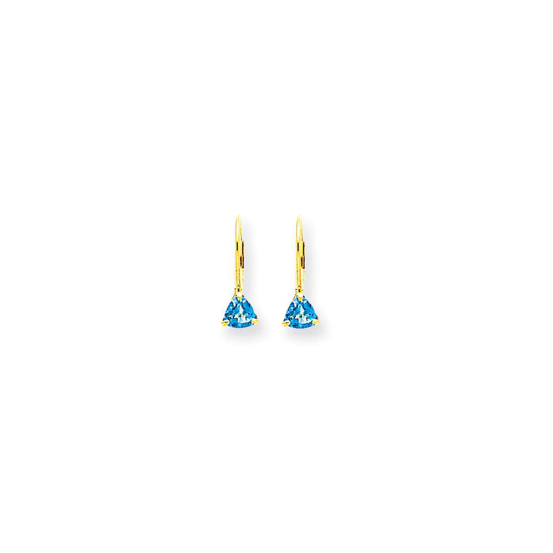 14K Gelbgold Ohrringe mit trillionförmigem blauem Topas, 5 mm, mit Leverback-Verschluss