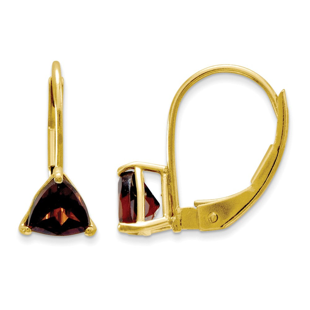 14K Gelbgold Ohrhänger mit Trillion-Granat, 5 mm, Leverback-Verschluss