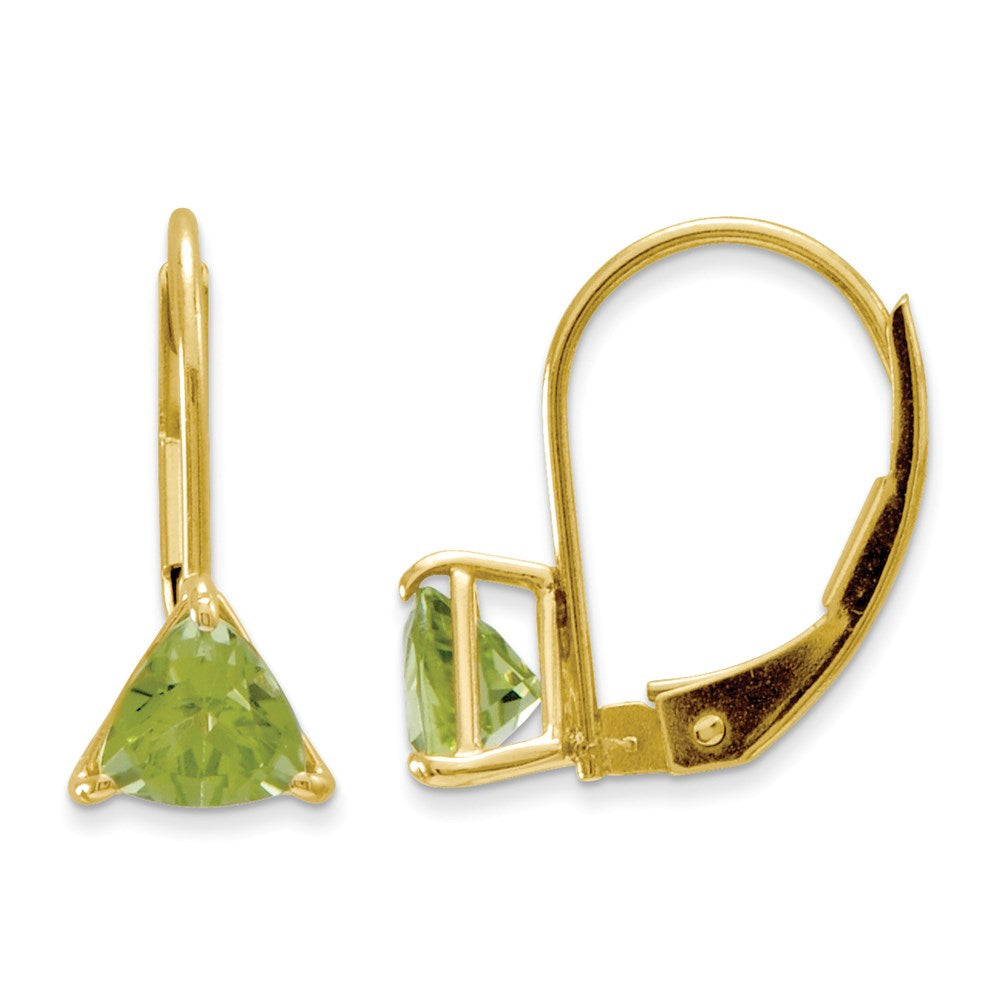 14K Gelbgold Ohrhänger mit trillionförmigem Peridot, 5 mm, mit Leverback-Verschluss
