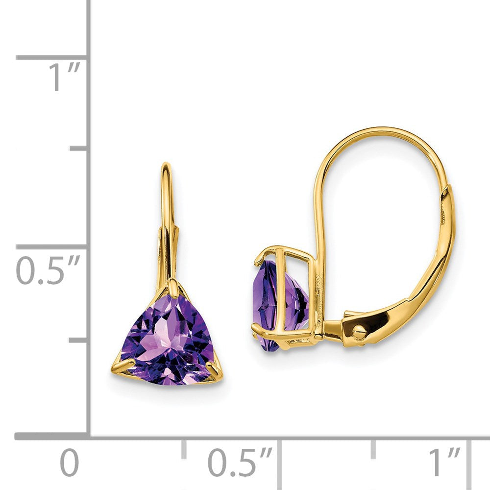 14K Gelbgold Ohrringe mit 6 mm Amethyst im Trillion-Schliff und Leverback-Verschluss