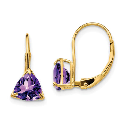 14K Gelbgold Ohrringe mit 6 mm Amethyst im Trillion-Schliff und Leverback-Verschluss