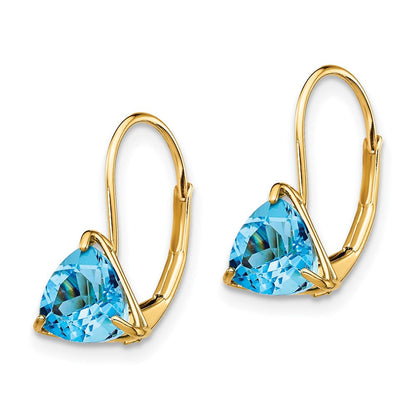 14K Gelbgold Ohrringe mit 6 mm Trillion-Blautopas und Brisurverschluss