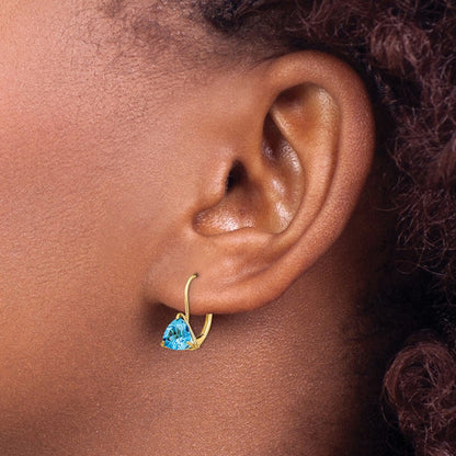14K Gelbgold Ohrringe mit 6 mm Trillion-Blautopas und Brisurverschluss