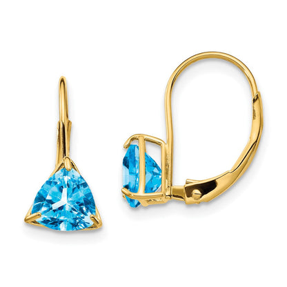 14K Gelbgold Ohrringe mit 6 mm Trillion-Blautopas und Brisurverschluss