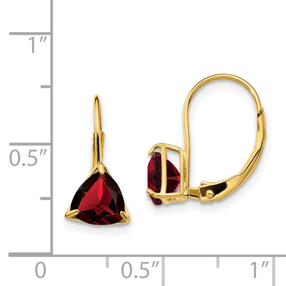 14K Gelbgold Ohrhänger mit trillionförmigem Granat, 6 mm, mit Leverback-Verschluss