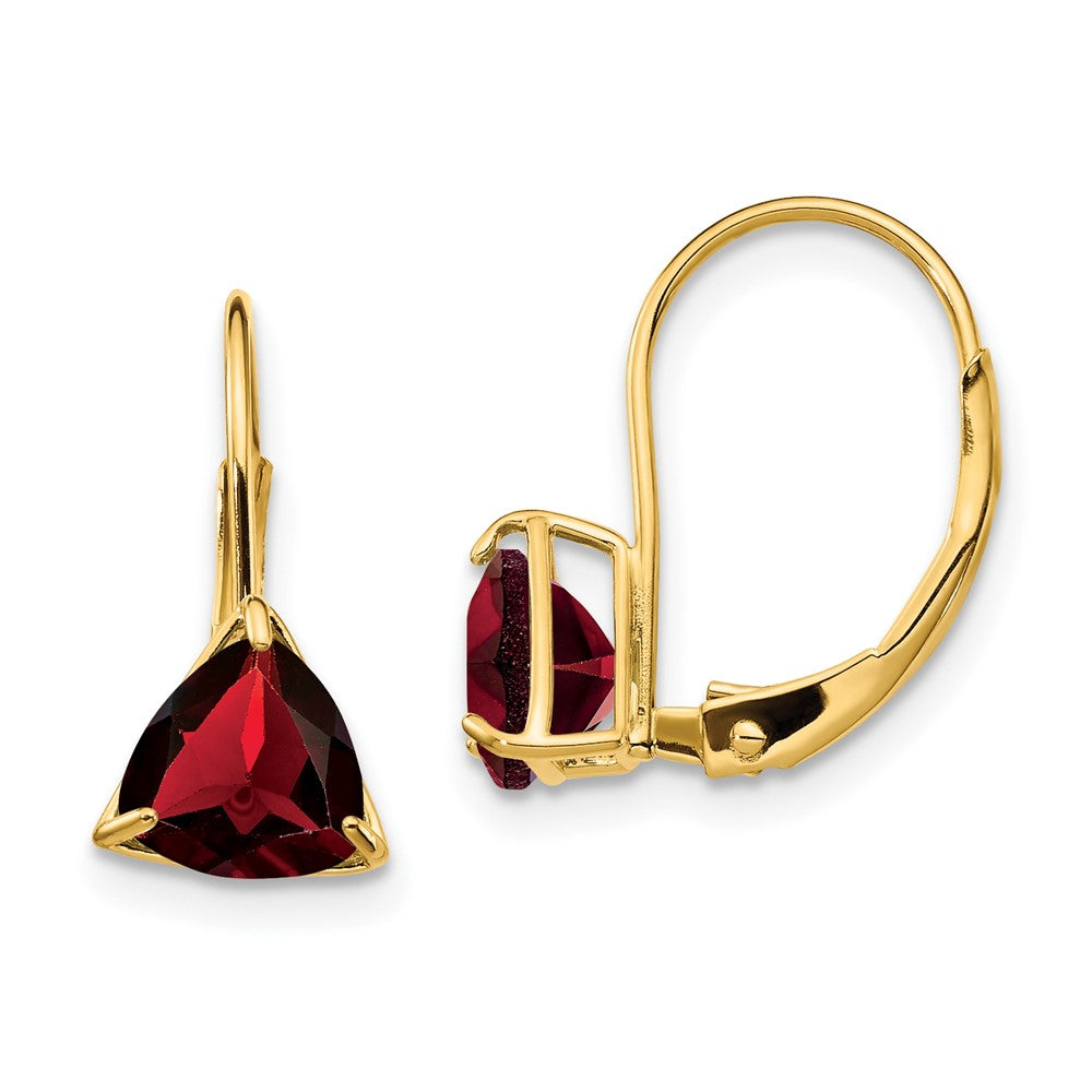 14K Gelbgold Ohrhänger mit trillionförmigem Granat, 6 mm, mit Leverback-Verschluss