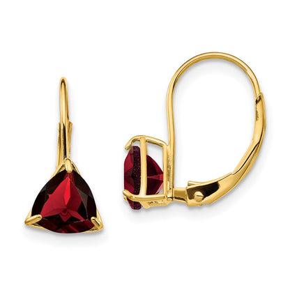 14K Gelbgold Ohrhänger mit trillionförmigem Granat, 6 mm, mit Leverback-Verschluss