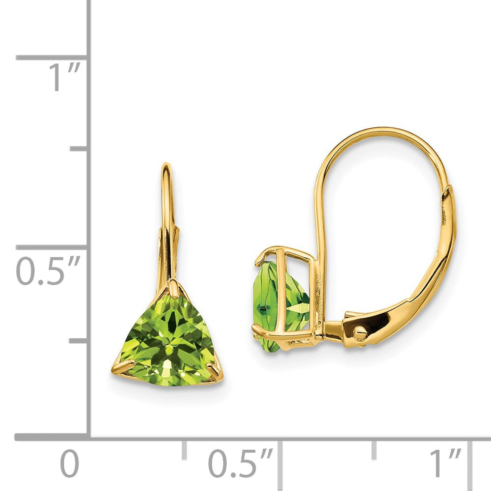 14K Gelbgold Ohrringe mit 6 mm Trillion-Peridot und Leverback-Verschluss