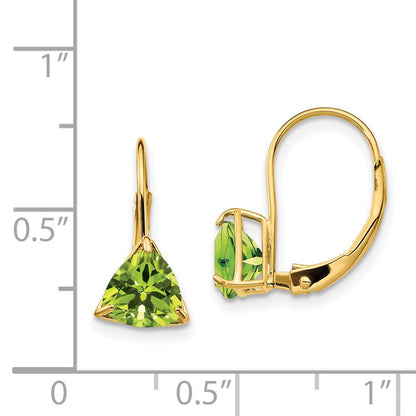 14K Gelbgold Ohrringe mit 6 mm Trillion-Peridot und Leverback-Verschluss