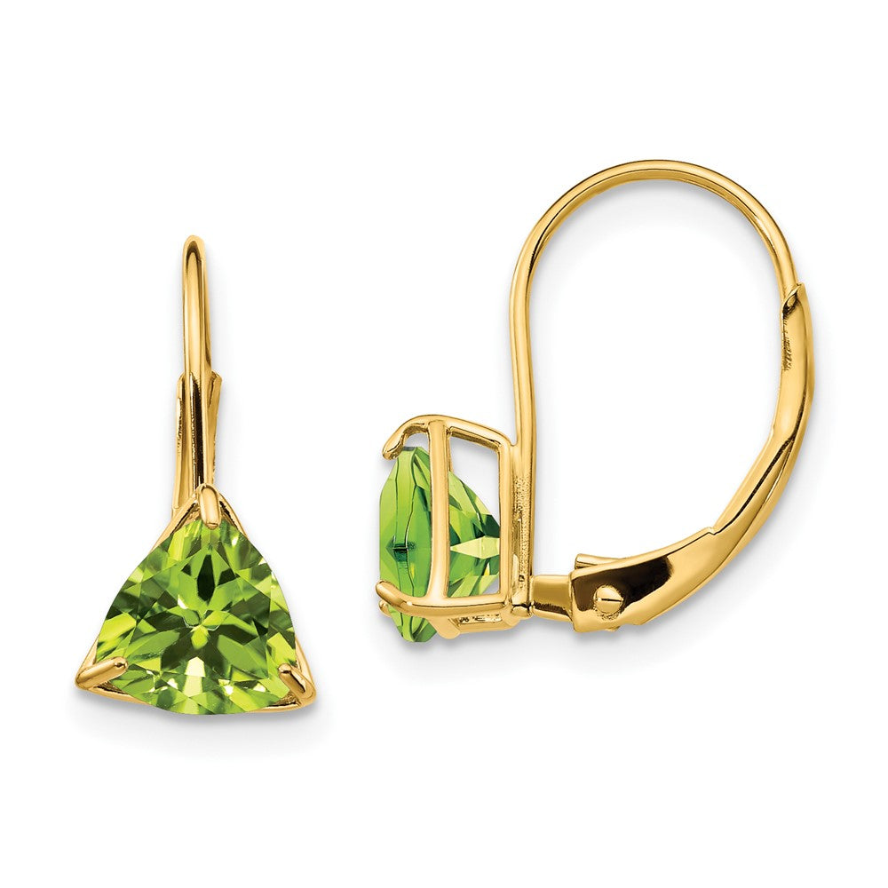 14K Gelbgold Ohrringe mit 6 mm Trillion-Peridot und Leverback-Verschluss