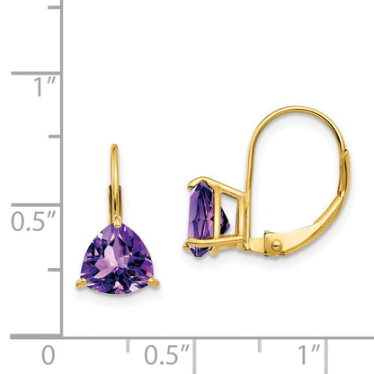 14K Gelbgold Ohrhänger mit trillantförmigem Amethyst, 7 mm, Leverback-Verschluss