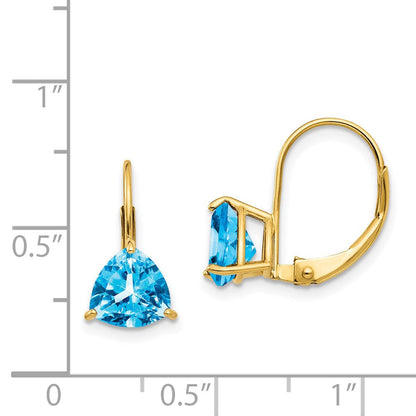 14K Gelbgold Ohrringe mit 7 mm Trillion-Blautopas und Leverback-Verschluss