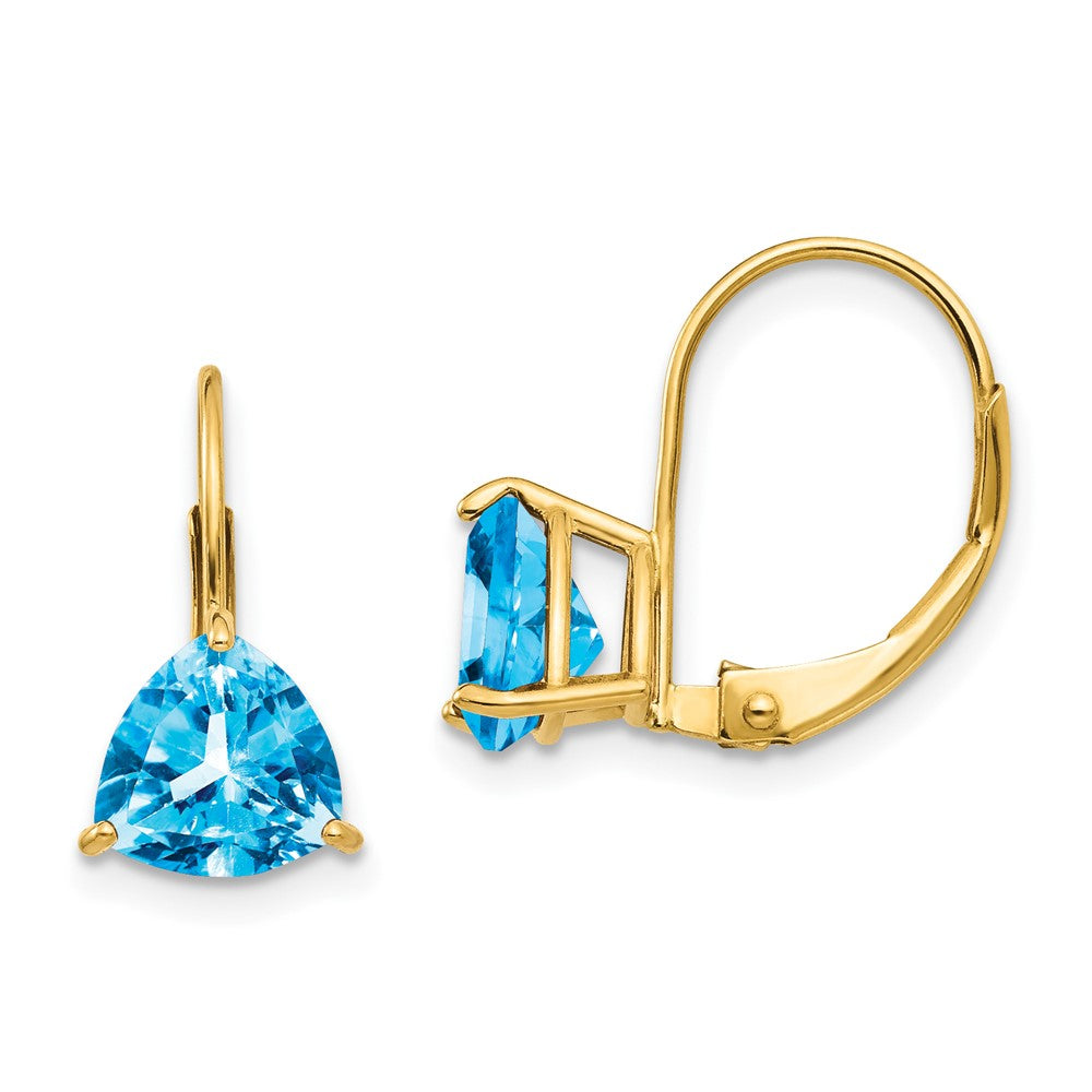 14K Gelbgold Ohrringe mit 7 mm Trillion-Blautopas und Leverback-Verschluss
