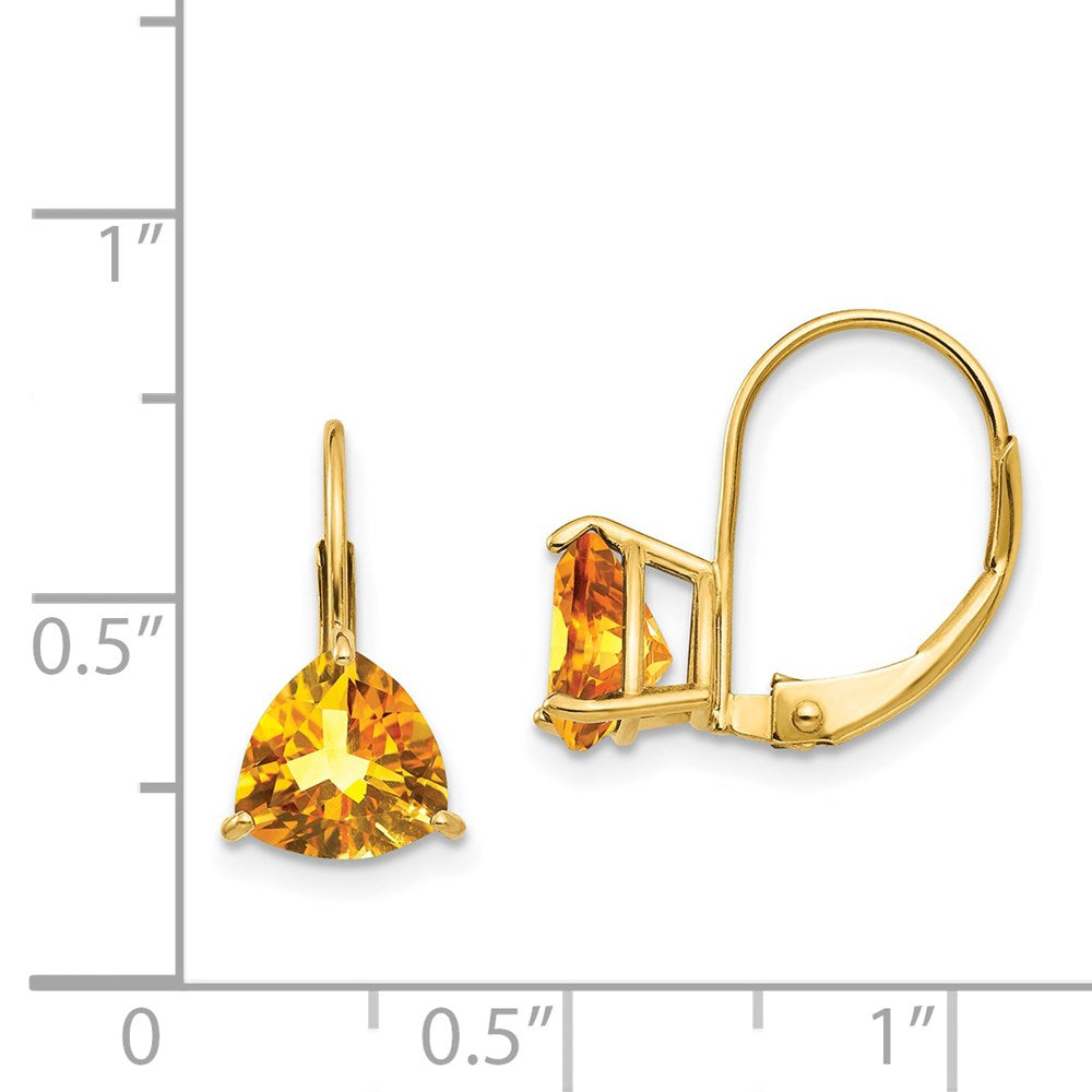 14K Gelbgold Ohrhänger mit 7 mm Citrin im Trillion-Schliff und Leverback-Verschluss