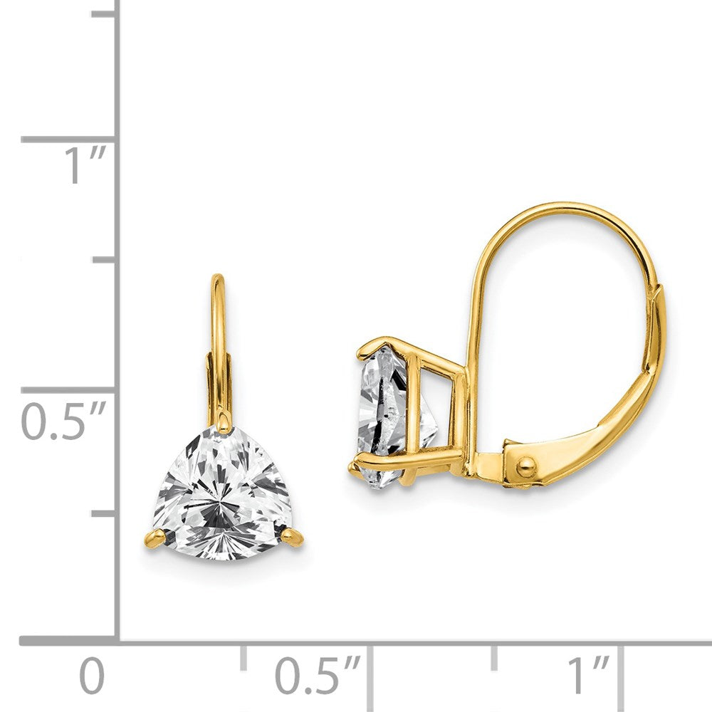 14K Gelbgold Ohrhänger mit trillionförmigem Zirkonia, 7 mm, Leverback-Verschluss