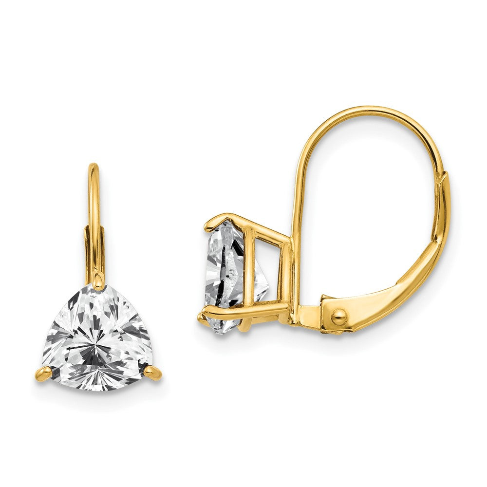 14K Gelbgold Ohrhänger mit trillionförmigem Zirkonia, 7 mm, Leverback-Verschluss