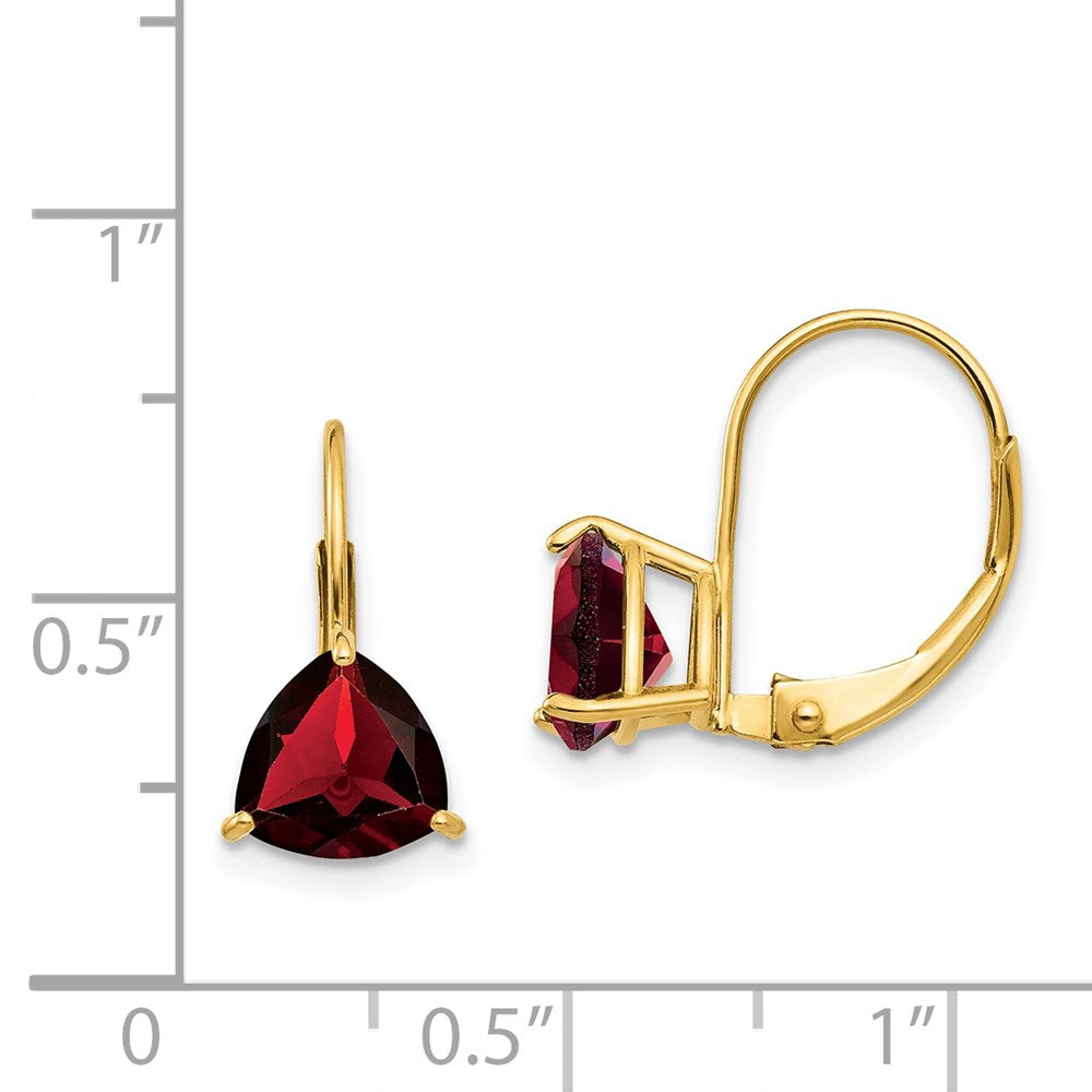14K Gelbgold Ohrhänger mit trillionförmigem Granat, 7 mm, Brisurverschluss