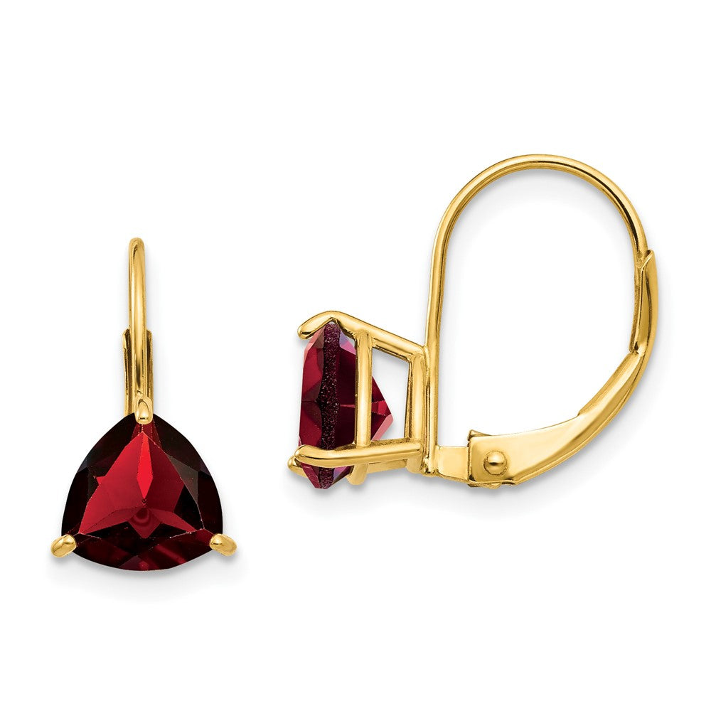 14K Gelbgold Ohrhänger mit trillionförmigem Granat, 7 mm, Brisurverschluss