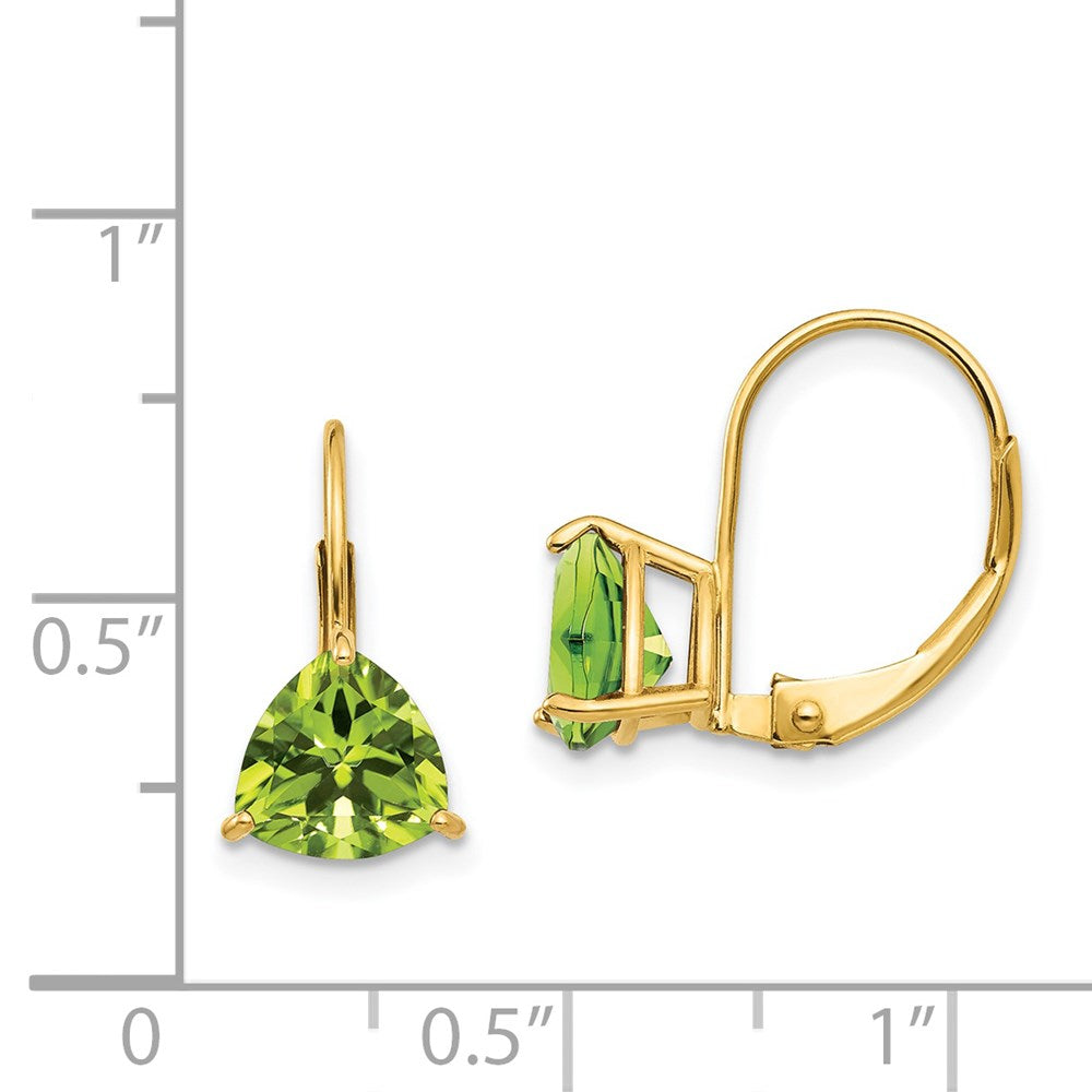 14K Gelbgold Ohrringe mit 7 mm Trillion-Peridot und Brisurverschluss