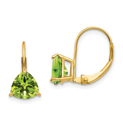 14K Gelbgold Ohrringe mit 7 mm Trillion-Peridot und Brisurverschluss