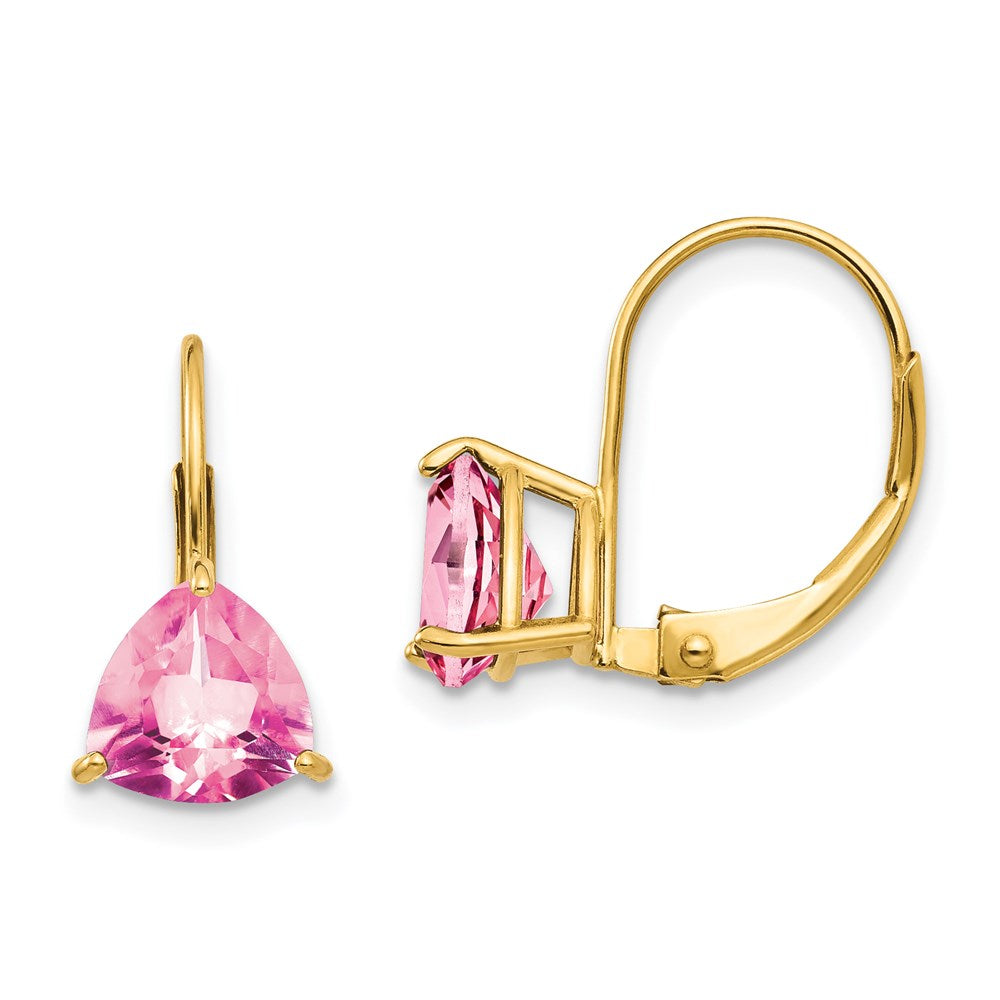 14K Gelbgold Ohrhänger mit rosa Turmalin, 7 mm, mit Klappbrisur