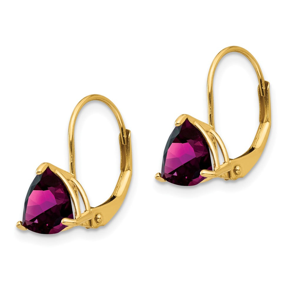 14K Gelbgold Rhodolith-Granat-Ohrhänger mit Leverback-Verschluss, 7 mm