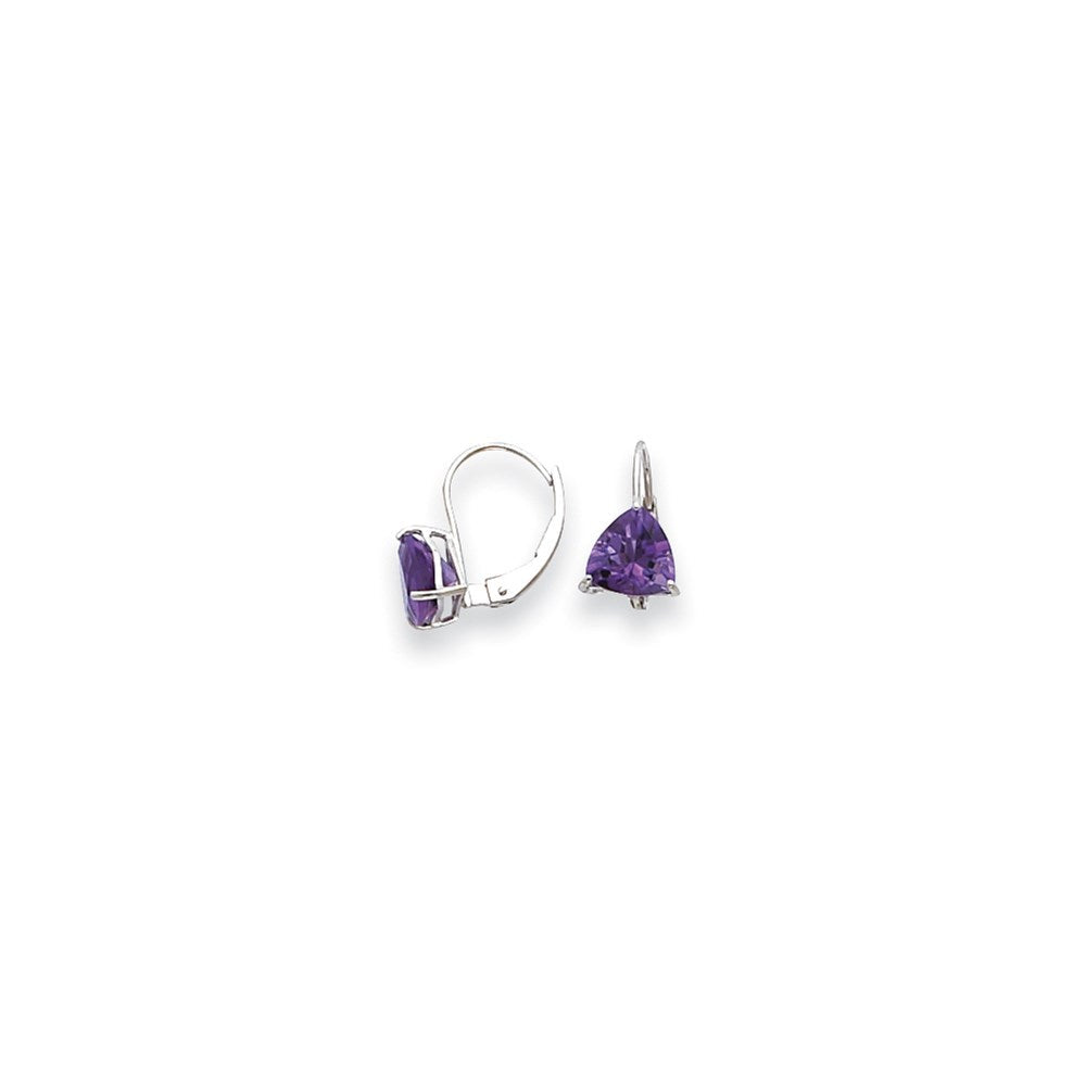 14K Weißgold Ohrringe mit 7-mm-Trillant-Amethyst und Leverback-Verschluss