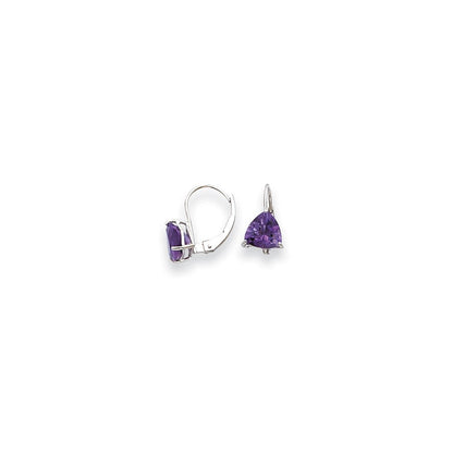 14K Weißgold Ohrringe mit 7-mm-Trillant-Amethyst und Leverback-Verschluss