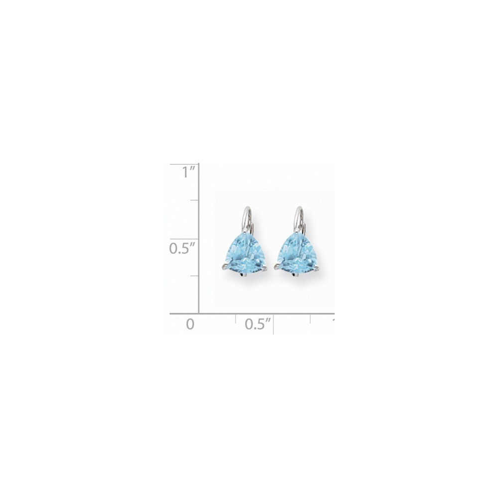 14K Weißgold Trillant-Blautopas-Ohrhänger mit Brisurverschluss, 7 mm