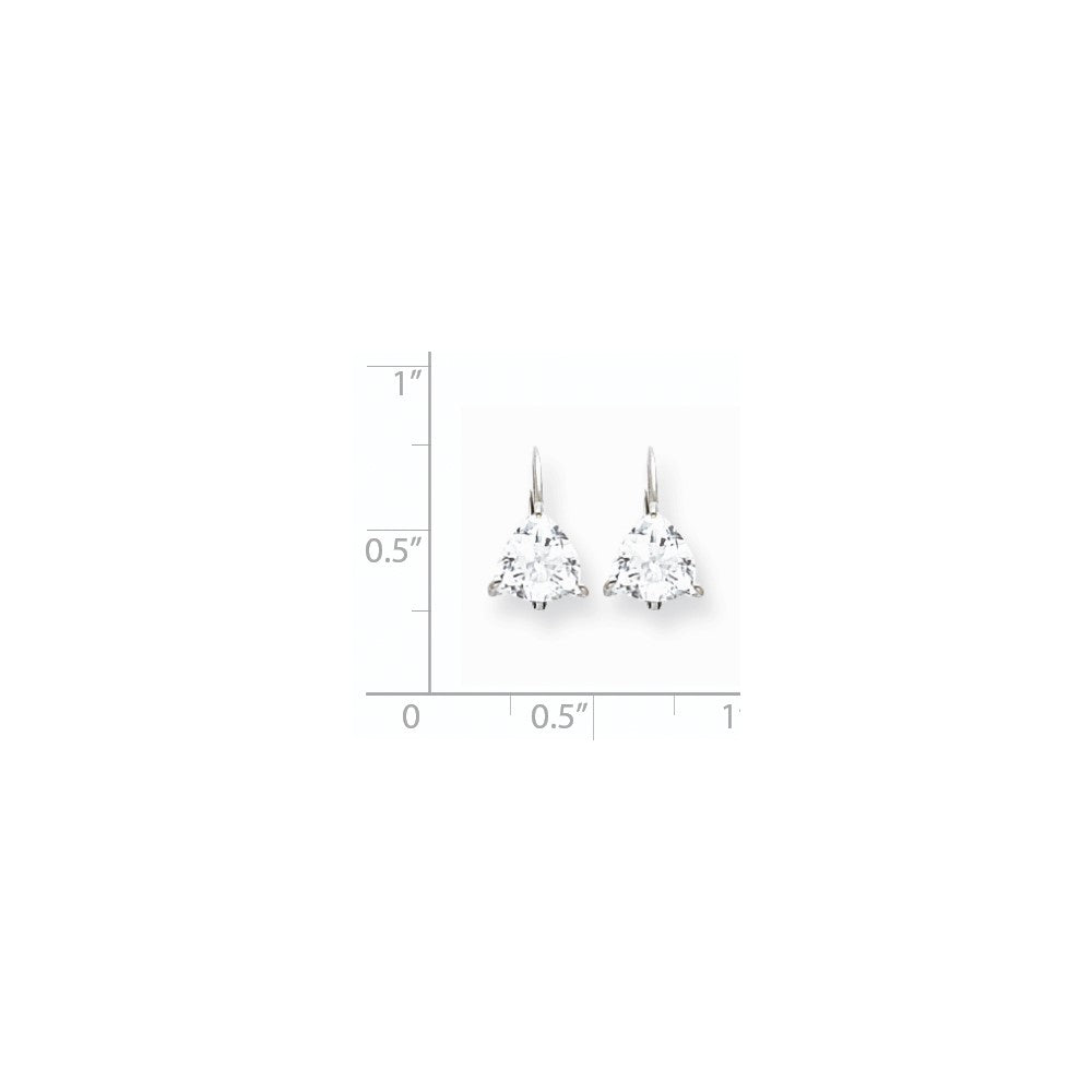 14K Weißgold Ohrringe mit 7 mm Trillant-Zirkonia und Leverback-Verschluss