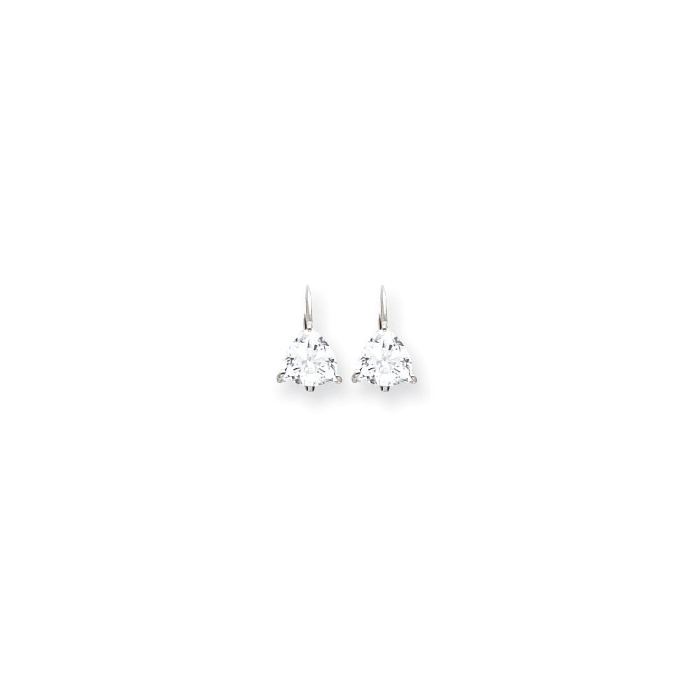 14K Weißgold Ohrringe mit 7 mm Trillant-Zirkonia und Leverback-Verschluss