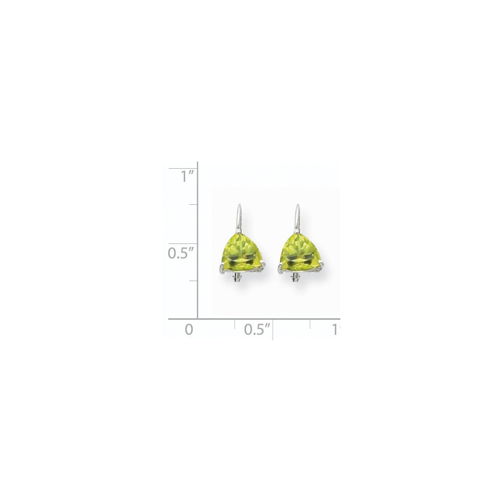 14K Weißgold Ohrringe mit 7mm Trillion-Peridot und Leverback-Verschluss
