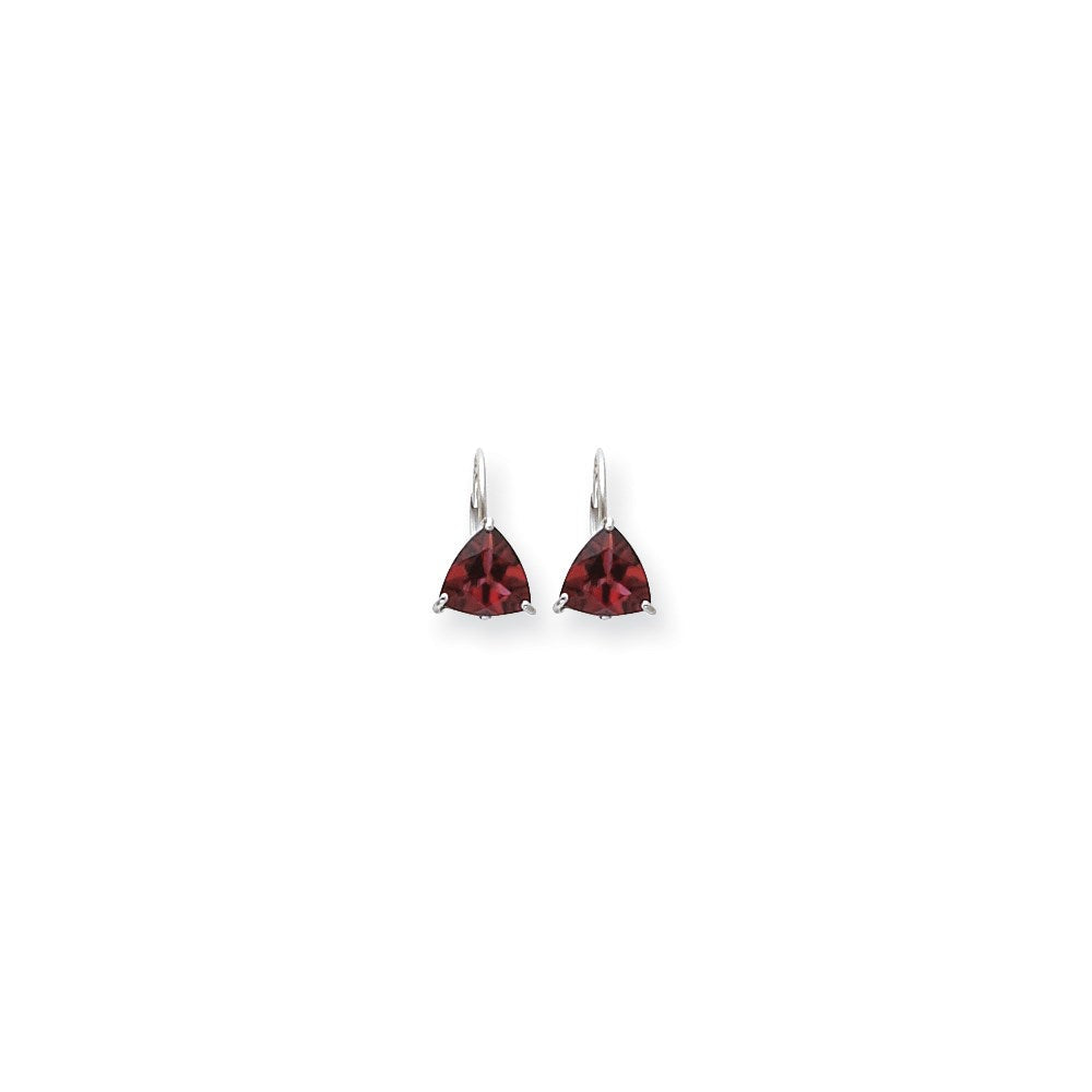 14K Weißgold Ohrhänger mit trillionförmigem Rhodolith-Granat, 7 mm, mit Leverback-Verschluss