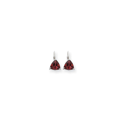 14K Weißgold Ohrhänger mit trillionförmigem Rhodolith-Granat, 7 mm, mit Leverback-Verschluss