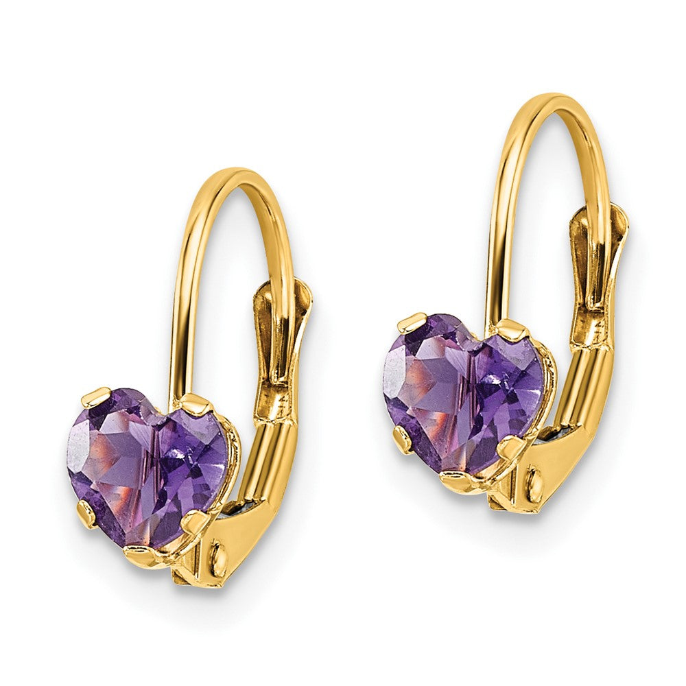 14K Gelbgold Ohrhänger mit 5-mm-Herz-Amethyst und Leverback-Verschluss