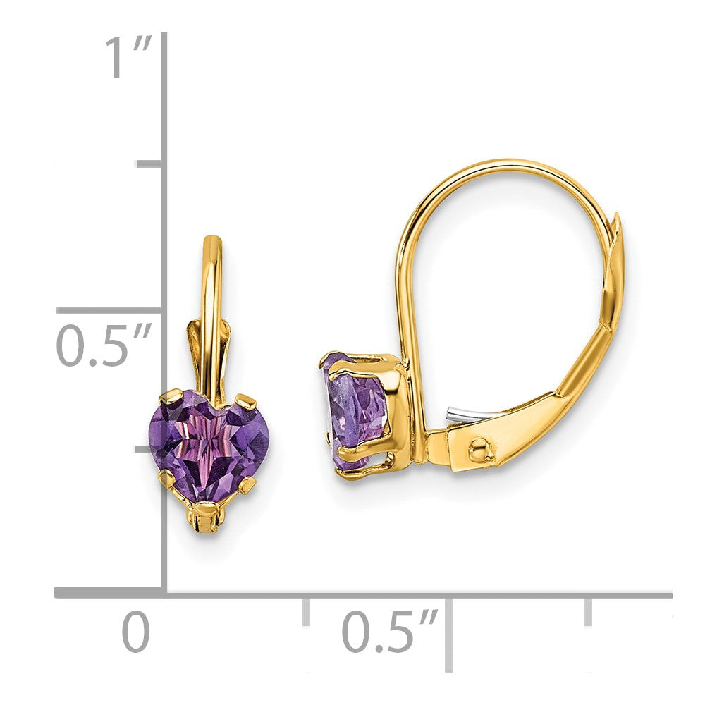 14K Gelbgold Ohrhänger mit 5-mm-Herz-Amethyst und Leverback-Verschluss