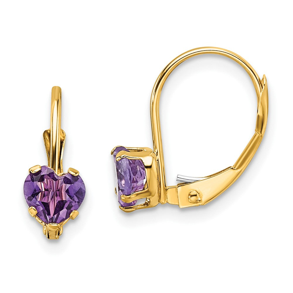 14K Gelbgold Ohrhänger mit 5-mm-Herz-Amethyst und Leverback-Verschluss