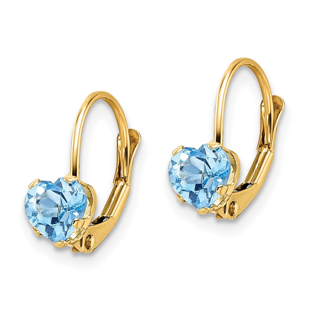 14K Gelbgold Ohrringe mit herzförmigem Blautopas, 5 mm, Leverback-Verschluss