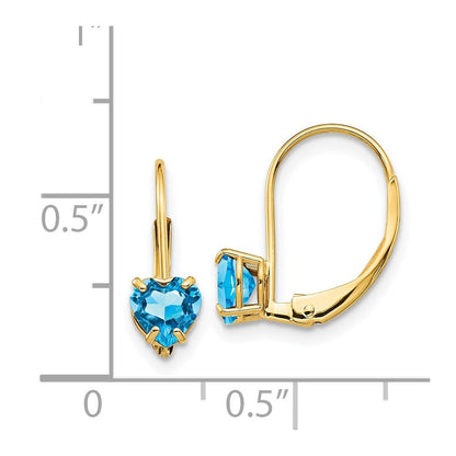 14K Gelbgold Ohrringe mit herzförmigem Blautopas, 5 mm, Leverback-Verschluss