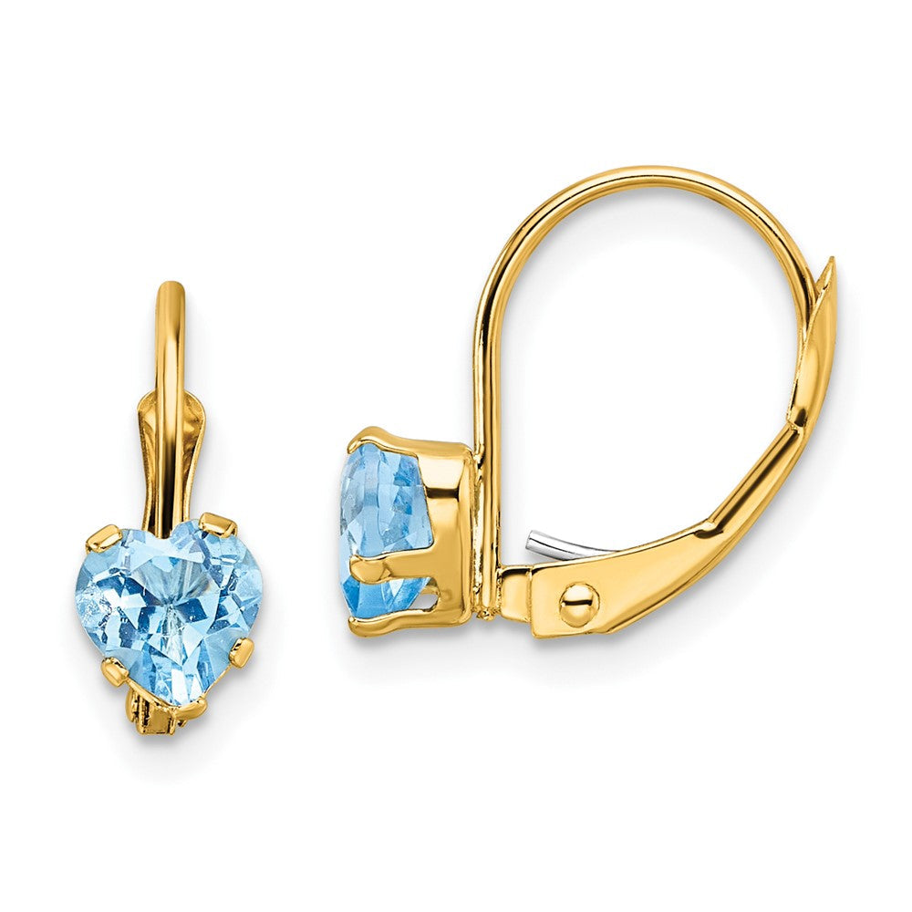 14K Gelbgold Ohrringe mit herzförmigem Blautopas, 5 mm, Leverback-Verschluss
