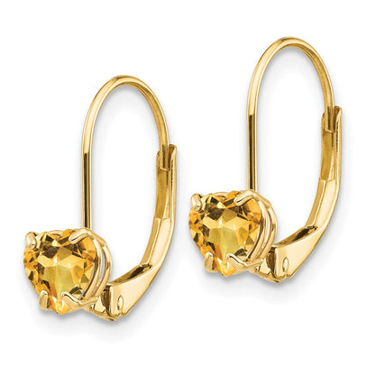14K Gelbgold Ohrringe mit 5-mm-Citrin im Herzschliff und Leverback-Verschluss