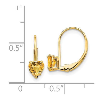 14K Gelbgold Ohrringe mit 5-mm-Citrin im Herzschliff und Leverback-Verschluss