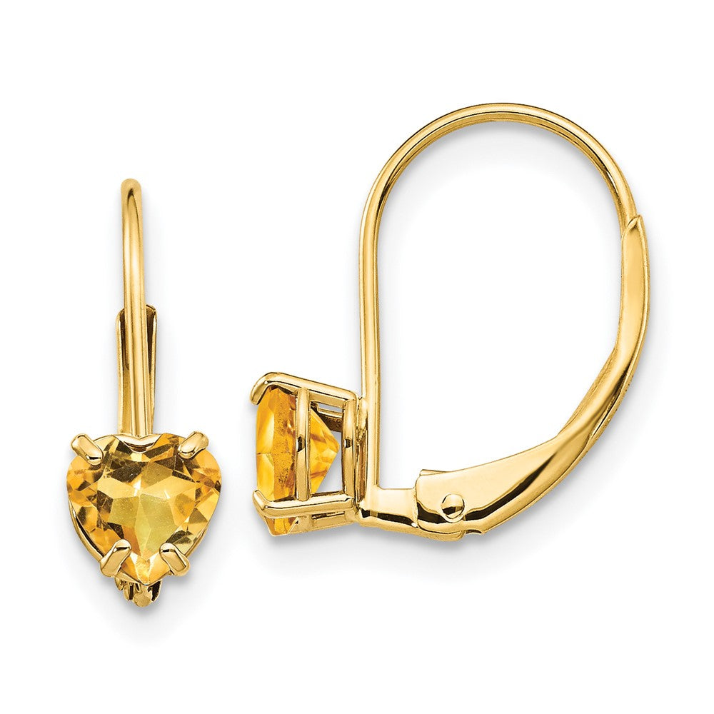 14K Gelbgold Ohrringe mit 5-mm-Citrin im Herzschliff und Leverback-Verschluss