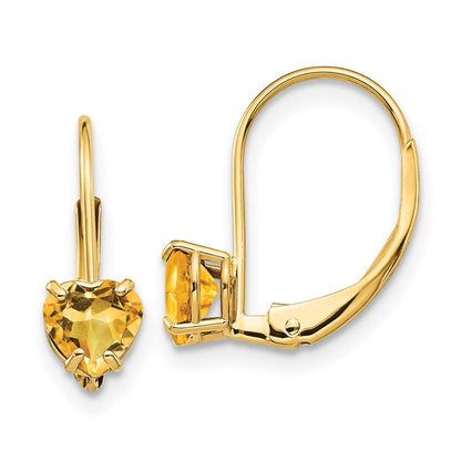 14K Gelbgold Ohrringe mit 5-mm-Citrin im Herzschliff und Leverback-Verschluss