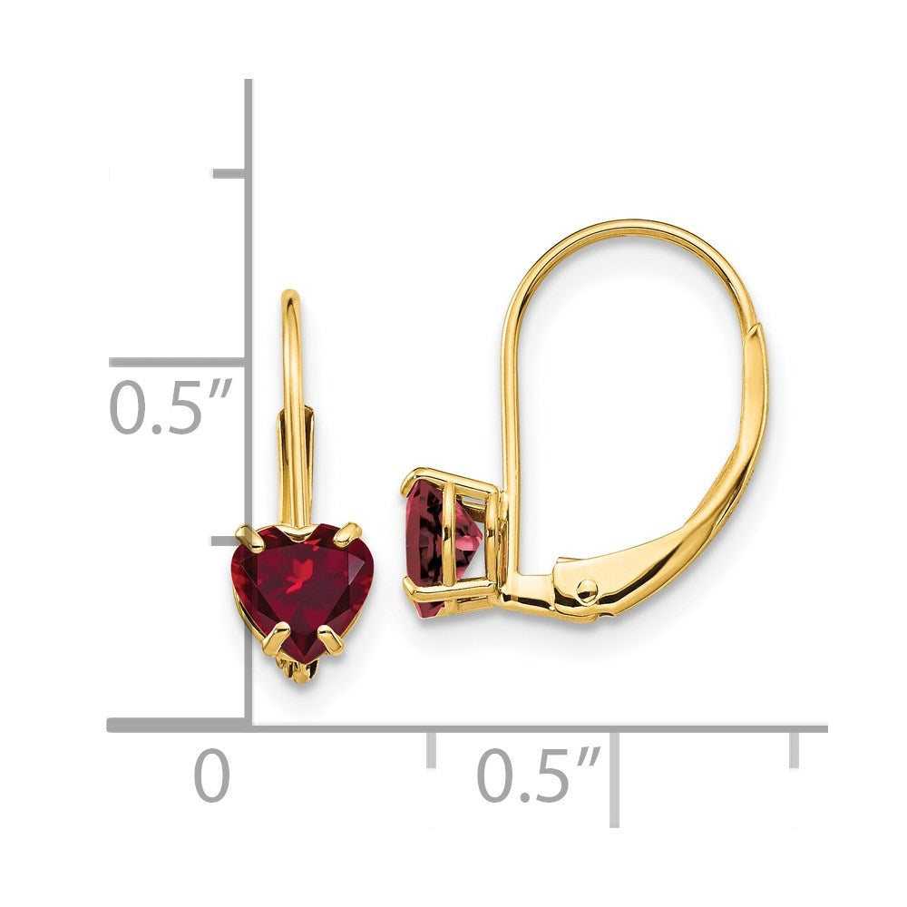 14K Gelbgold Ohrringe mit 5-mm-Herz-Rubin, synthetisch