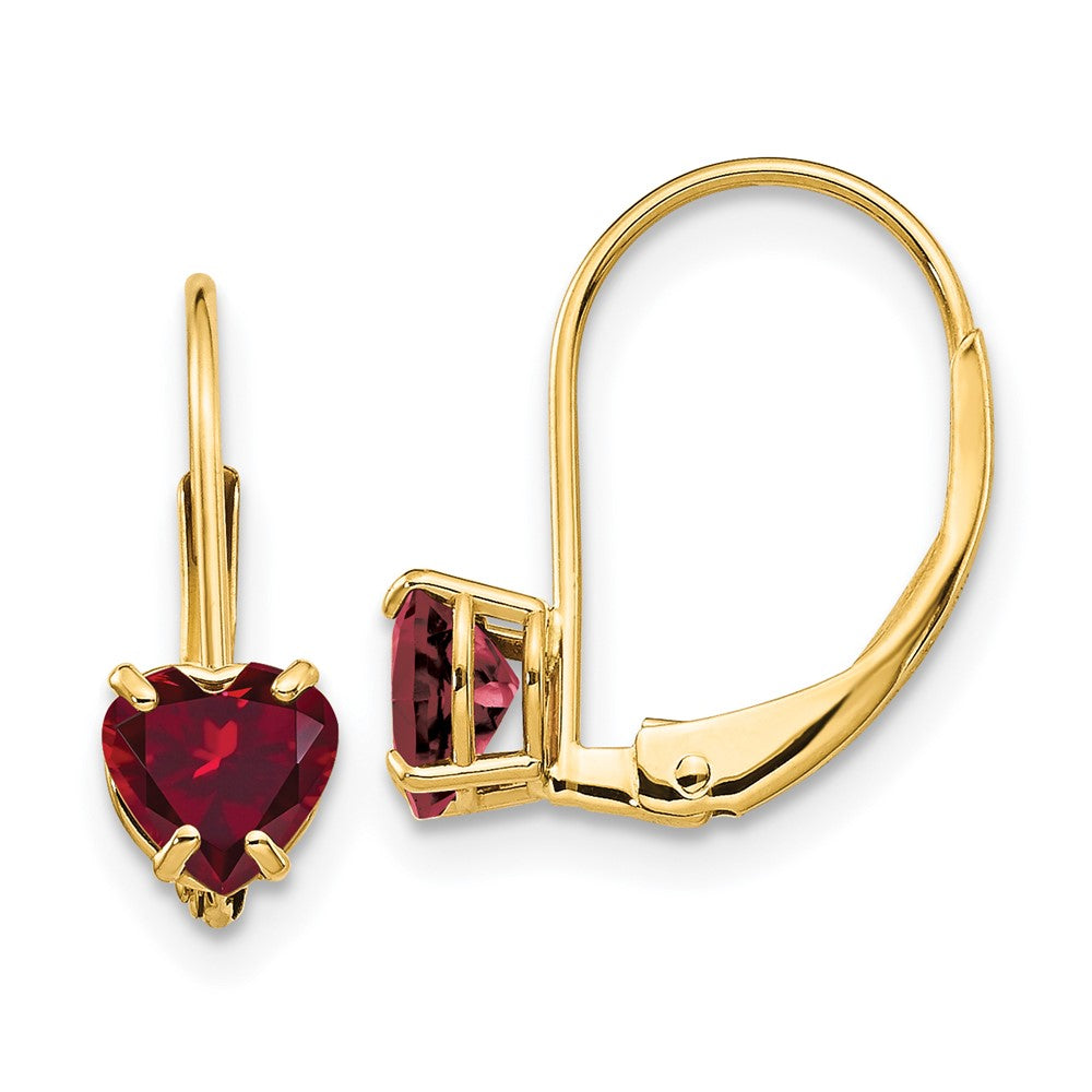 14K Gelbgold Ohrringe mit 5-mm-Herz-Rubin, synthetisch