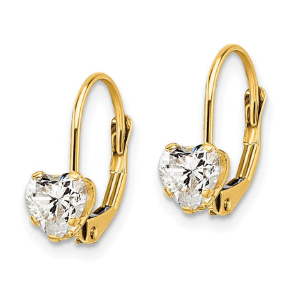 14K Gelbgold Ohrringe mit 5-mm-Zirkonia in Herzform und Leverback-Verschluss