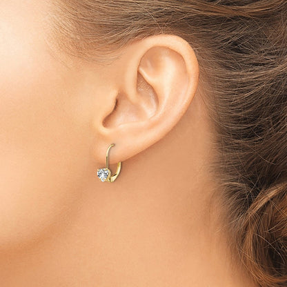 14K Gelbgold Ohrringe mit 5-mm-Zirkonia in Herzform und Leverback-Verschluss